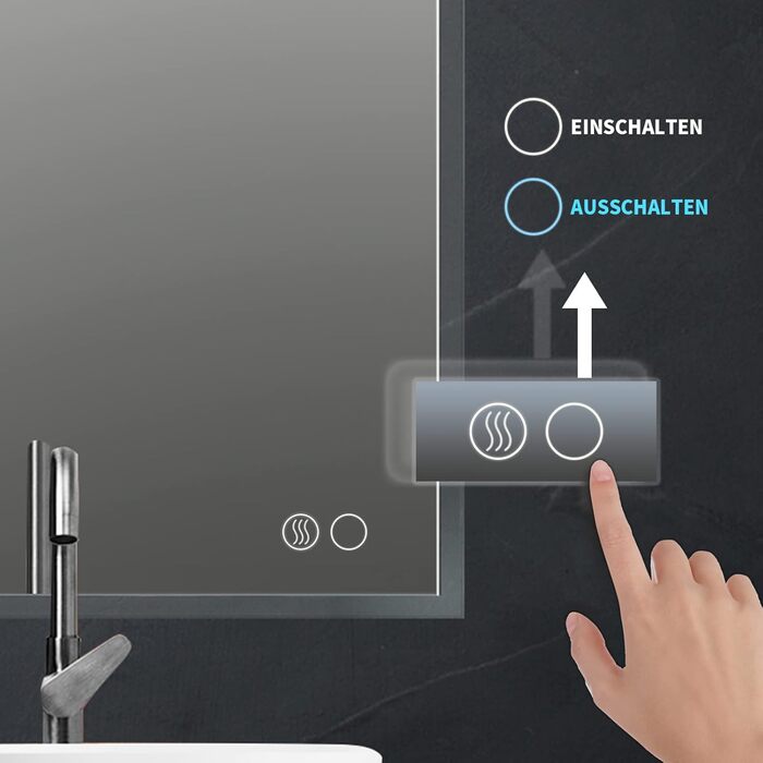 Дзеркало для ванної кімнати Puchika з підсвіткою LED, 50x70 см, регульоване, 3 колірні температури (3000-6400K), IP44, без запотівання, сенсорне керування