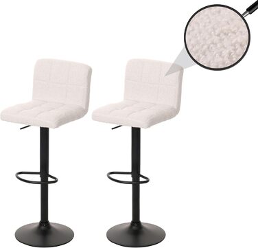 Набір з 2 барних стільців Mendler HWC-G87, регульовані по висоті, обертаються, Boucle (450г/м²), кремово-білий