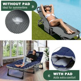 Розкладне шезлонг для саду SUNYRISY з регульованою спинкою, подушкою та підголівником, витримує до 200 кг, велике кемпінгове ліжко для дорослих, тераси, офісу та пляжу