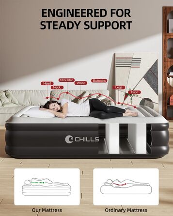 Надувна ліжко CHILLSUN Luxus: двоспальна/King Size з електричним насосом, 203x152 см, для дому та кемпінгу