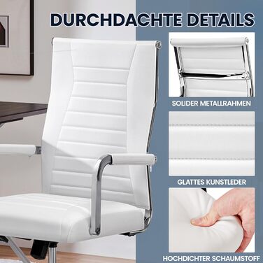 Офісне крісло Yaheetech з підлокітниками, офісний стіл, крісло для начальника, комп'ютерне крісло з високою спинкою, робоче крісло з функцією гойдання, біле, до 136 кг