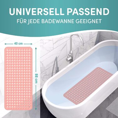 Протиковзкий килимок для ванни Engelbach 88x40 см, рожевий, BPA-free, з 2 гачками, для ванної, протигрибковий, машинне прання