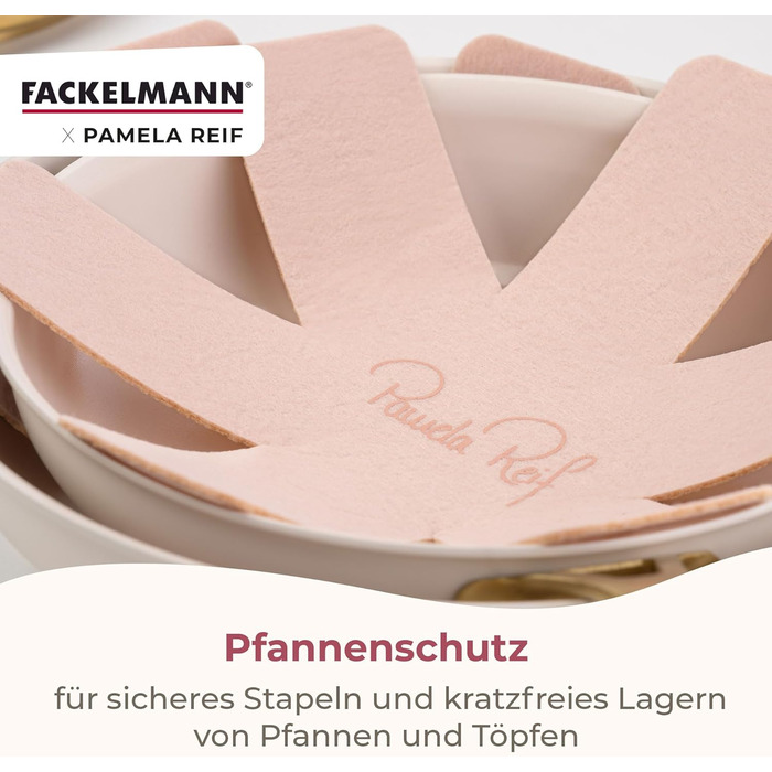 Набір сковорідок FACKELMANN x Pamela Reif 3 шт. діаметром 20-24-28 см – з переробленого алюмінію, пастельно-бежевий, керамічне покриття без PFAS, стійке до 160°C, для всіх типів плит