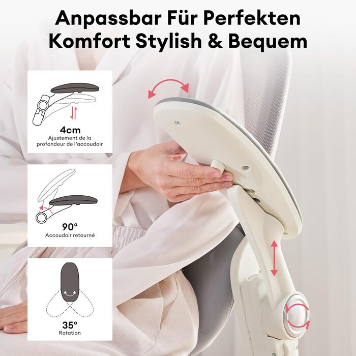 Ергономічне крісло Musso E80 Muse FemmePosture™ для жінок - регулювання спинки до 135°, 3D-підтримка попереку, 17см 4D-підголівник, висувна підніжка, регулювання глибини та висоти сидіння, регульовані підлокітники (Сірий)