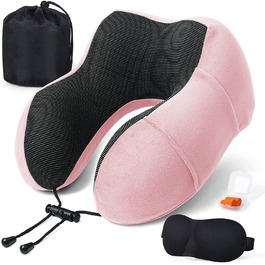 Подушка для шиї SOMLAW з піни з ефектом пам'яті для подорожей, з 3D-маскою для очей і затичками для вух, подушка для сну з м'якого бавовни U-подібної форми Na