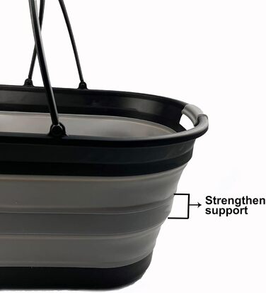 Складний пластиковий кошик для білизни - Овальна ванна/кошик - Складний контейнер для зберігання - Портативний лоток для прання - Компактний кошик для білизни (чорний/сірий сплав), 38L