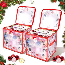 Коробки для прикрас на ялинку 2 шт. з відділеннями, для зберігання ялинкових кулі, з різдвяним малюнком, з відділеннями, з застібкою-блискавкою
