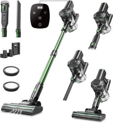 Бездротовий пилосос Vexilar Akku: 60 хв роботи, 45 kPa, 550 W, безщітковий мотор, LED дисплей, 6-в-1, тихий, для дому/авто, тверді підлоги, килими, шерсть тварин, зелений