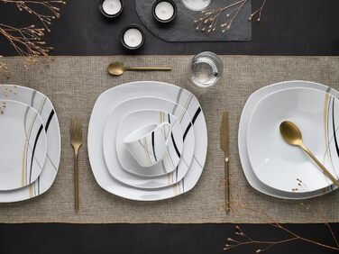 CreaTable Серія Square City Line: 18-частинний набір посуду для 6 осіб, кавовий сервіс з порцеляни, придатний для миття в посудомийній машині та використання в мікрохвильовій печі, преміум-якість (комбінований сервіс 30 шт.)