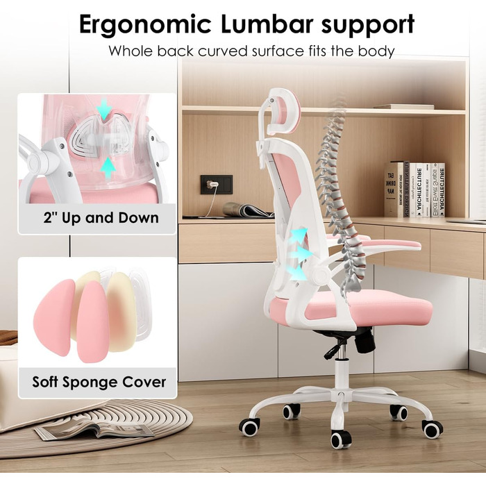 Ергономічне крісло Farini з підлокітниками для офісу та дому, з роликами та підголівником (світлороже)