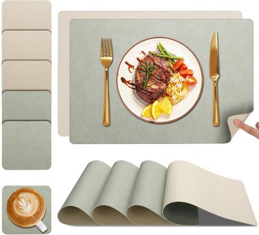 Набір серветок YIHELU 6 шт. з штучної шкіри, вологостійкі, неслизькі, легко миються, для кухні та їдальні, м'ятно-зелені/кремові