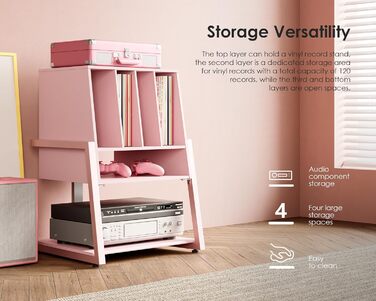Стіл для програвача FITUEYES Design з дерева та металу, Hi-Fi стійка для програвача, 120 платів, компактна система, полиця для програвача, для вітальні/музичної кімнати