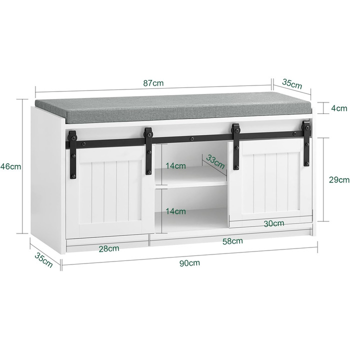Лавка для взуття SoBuy FSR153-W з сидінням і зберіганням, розсувні двері, BHT 80x49x30см, біла