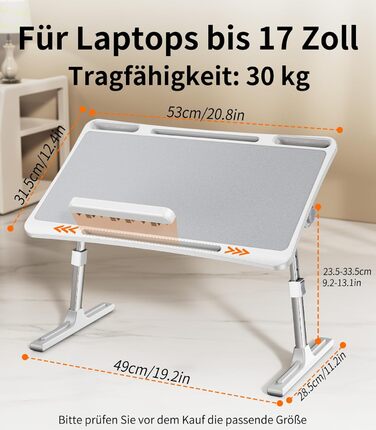 Зручний столик-підставка для ноутбука з регулюванням висоти, лапдеск для ліжка, дивана, софи. Сумісний з ноутбуками до 17 дюймів.
