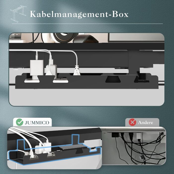 Електричний стіл JUMMICO з регулюванням висоти, з USB-роз'ємом та кабельною гондолою (білий/чорний)