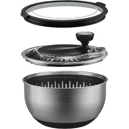 Салатниця-центрифуга Silberthal 4,5л з нержавіючої сталі - велика, з протиковзким дном, з ручним приводом та кнопкою стопу, BPA-free, придатна для миття в посудомийній машині