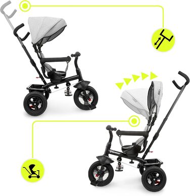 Триколісний велосипед HyperMotion з ручкою для батьків 3-в-1, сірий - для дітей від 1 до 4 років (до 20 кг)