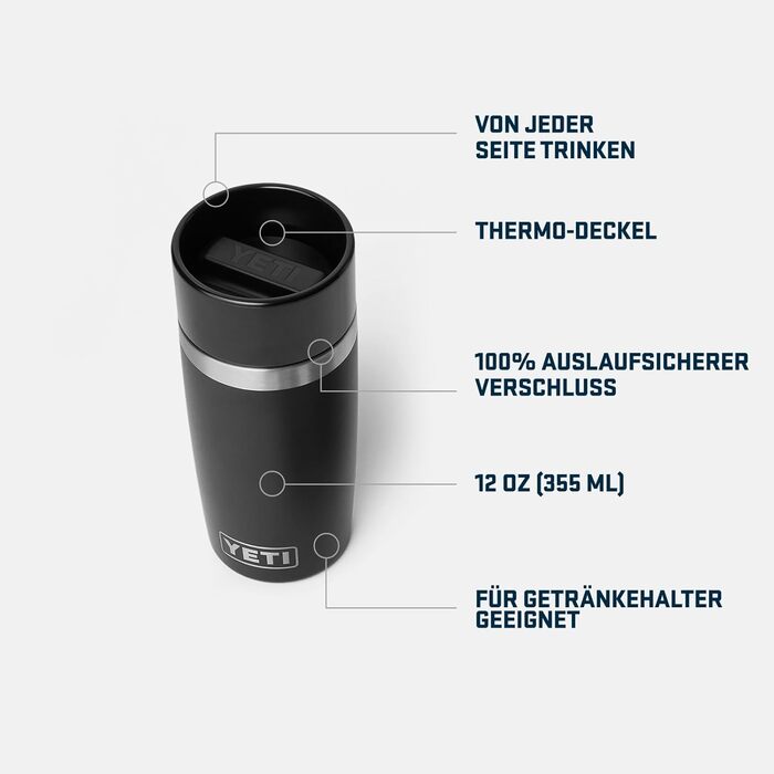 Термокружка YETI Rambler 12 oz (355 мл), чорна, з кришкою Commuter, нержавіюча сталь