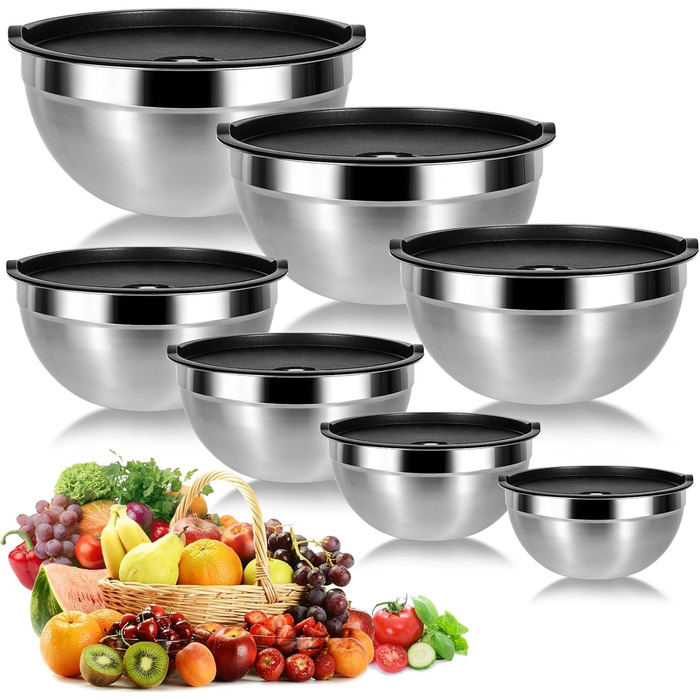 Набір мисок Cinnani з нержавіючої сталі, 8 шт. з кришками: для салатів, приготування їжі, зберігання.