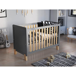 Дитяче ліжко-приліжкове Love For Sleep 120x60 з матрацом з піною Aloe Vera сірого кольору, дуб Francis. Ліжко для новонароджених, збірна конструкція, збірка за 5 хвилин.