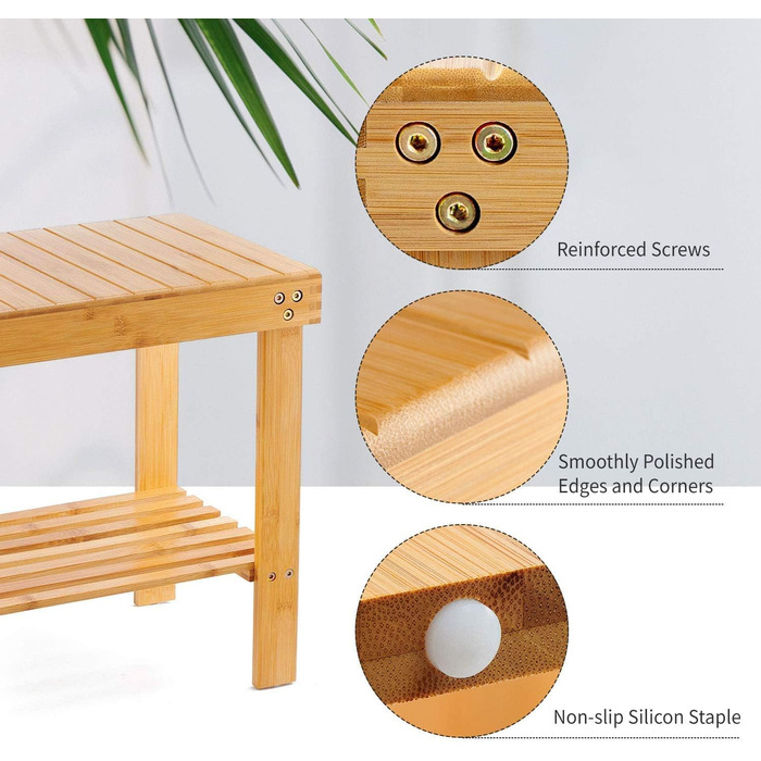Банкетка для ванної кімнати VaeFae з бамбука, табурет для душу з підставкою для ніг та полицею для аксесуарів, для душу, ванної, вітальні, спа-салону, саду