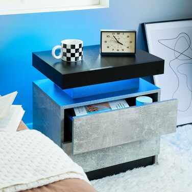 Cubehom LED тумба з дерева з 2 шухлядами, підсвічуванням, сіро-чорна для спальні та вітальні