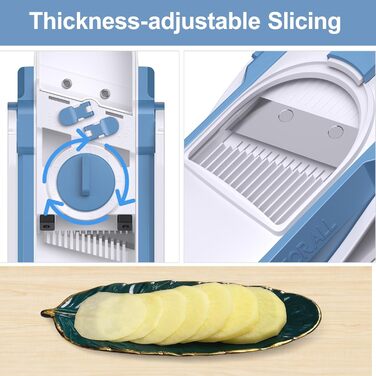 Набір для нарізання овочів 5-в-1: регульована товщина 0,1–8 мм, для кухні, з очищувачем, темно-синій