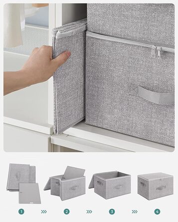 Ящик для зберігання SONGMIC з кришкою, набір з 3 предметів, складна тканинна коробка з ручками, місце для зберігання одягу і дзеркал, RYZB03G (світло-сірий)
