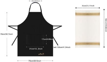 Фартух Viedouce з 2 упаковок, водонепроникний фартух шеф-кухаря з кишенями, Регульований кухонний фартух, фартух для барбекю, нагрудний фартух, кухонний фартух (1 чорний фартух 1 кухонний рушник)