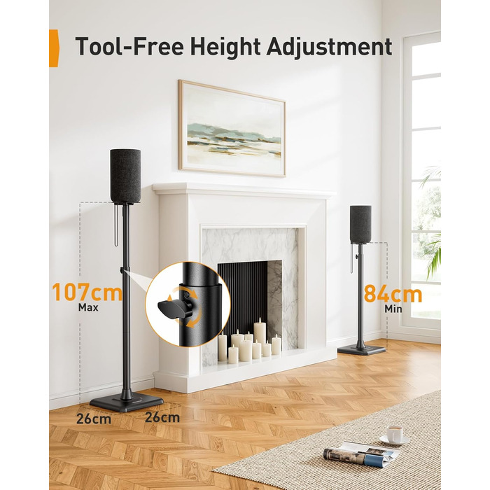 Підставка для колонок Perlegear PGSS12, регульована висота 83-107 см, для сателітної акустики, з кабельною організацією, 6 кг