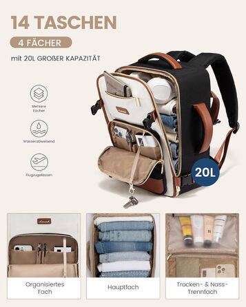 LOVEVOOK Рюкзак ручної поклажі, 40L, для подорожей та бізнесу, водонепроникний, 17.3 дюйми, для жінок, зелено-бежевий (40x20x25 см)