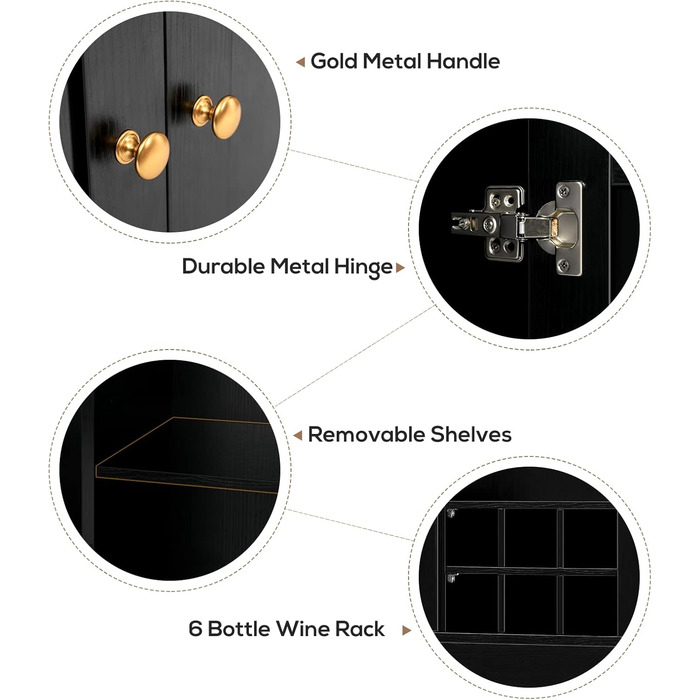 Кухонна шафа VOWNER: буфет, висока шафа з 5 полицями, вітрина, багатофункціональна шафа, шафа для їдальні, регульовані полиці, ДСП, 100 x 38 x 181 см
