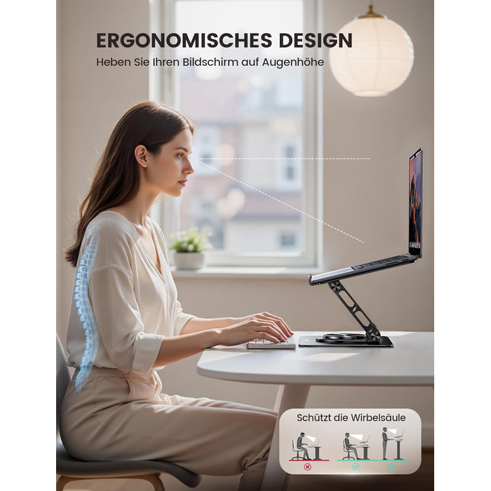 Підставка для ноутбука Lamicall, регульована - 360° обертання, складна, алюмінієва - для столу/офісу, універсальна ергономічна підставка для Macbook Pro Air, 10-17,3' (чорна)