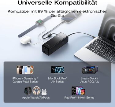 EcoFlow Rapid Powerbank 25000 mAh 170W з вбудованим кабелем, чорний - портативний зарядний пристрій для iPhone, Samsung, MacBook та інших пристроїв