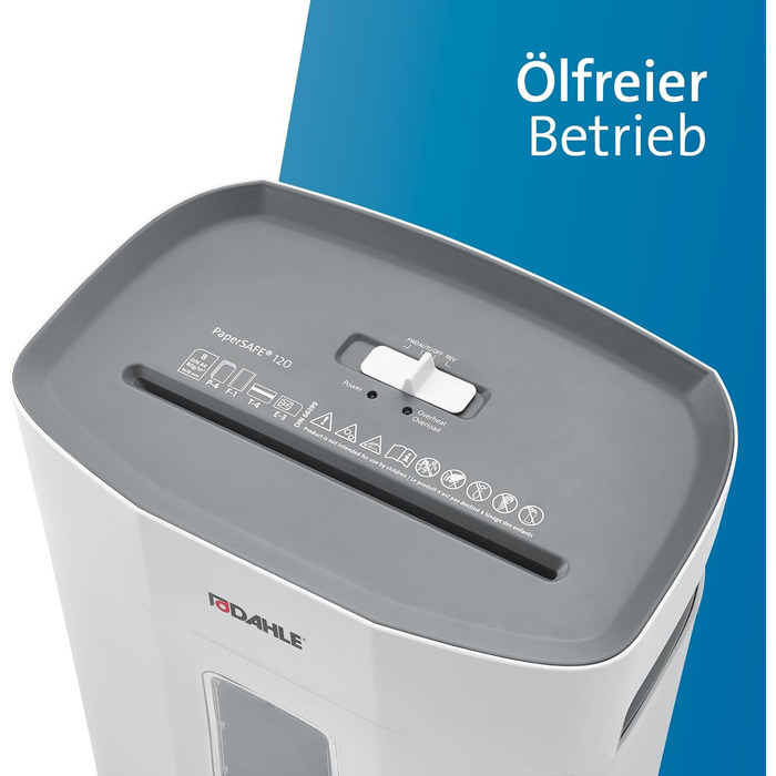 Шредер Dahle PaperSAFE PS 120: 8 листів, P4, частинковий різак, без масла, 12 л, сірий