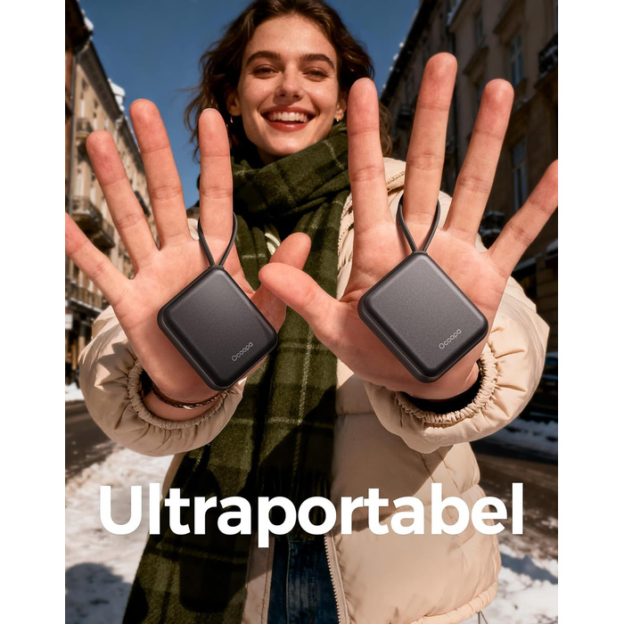 Електричні грілки для рук OCOOPA 2 шт. з акумулятором 4000mAh, USB, 3 режими нагріву, до 52°C, для зими, катання на лижах, подорожей та активного відпочинку, UT5 Nano Wiesengeflüster (Ocoopa x Künstleredition), чорний