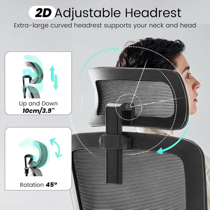 Ергономічне крісло для офісу Fizzin, комп'ютерне крісло з регульованою поперековою підтримкою, дихаюча сітчаста спинка, посилене сидіння, зручне крісло для дому та офісу (Рожевий) (Чорний)