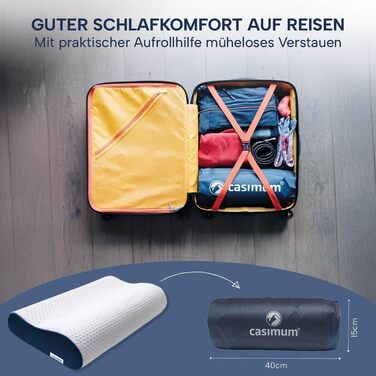 Ортопедична подушка для шиї з Memory Foam, регульована висота, знімає напругу голови та шиї, проти болю в шиї, 60x30 см, з синім чохлом, середньої жорсткості