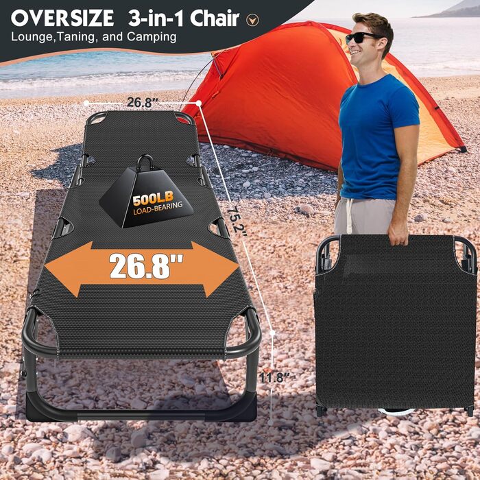 Лежанка для відпочинку MOPHOTO, розкладна для саду з матрацом, регульована спинка та підніжка, портативна, для дому та вулиці, складна (зелене дитяче ліжко, килимок) (чорний + синій)