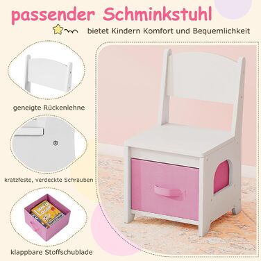 Дитячий туалетний столик COSTWAY у формі ведмедика з підсвіткою, дзеркалом, шафкою та 5 ящиками. Зроблений з дерева, ідеальний для дівчаток від 3 років. Косметичний столик-набір принцеси у формі хмари, білий колір.