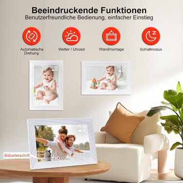 Frameo Цифровий фоторамка 10.1 дюйма з Wi-Fi, HD сенсорний екран, 16GB пам'яті, автоматичне обертання, підтримка фото та відео, настінний монтаж