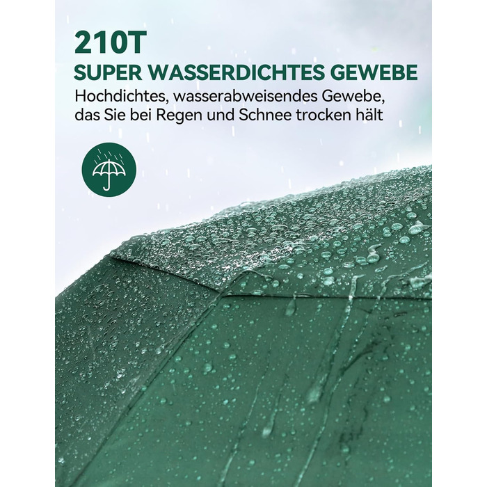 Автоматична складна парасолька TECKNET, захищена від шторму, легко відкривається/закривається, стійка для дощу/снігу (зелена)