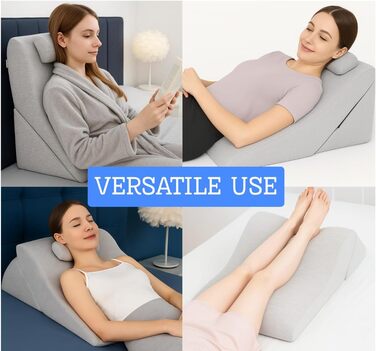 Подушка для спини Lesekissen з регульованою підголівником, з піною з пам'яті, знімний чохол, дихаюча та неслизька, ручка – трикутна для спини, шиї та ніг, 60 x 50 x 30 см