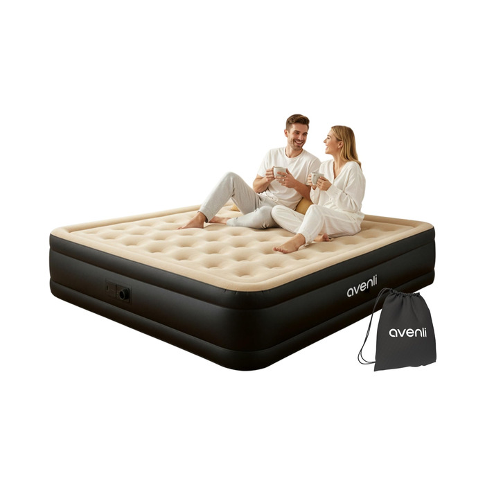 Надувний матрац-ліжко AVENLI для 2 осіб, 203x157x47 см з вбудованим насосом, флаокована поверхня, для кемпінгу та дому