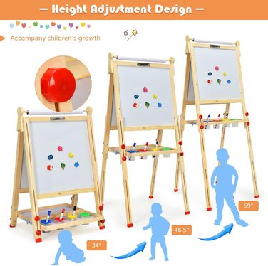 Дитяча дошка LIFEZEAL: регульована висота, двостороння (Whiteboard & крейда), з аксесуарами, для дітей від 3 років