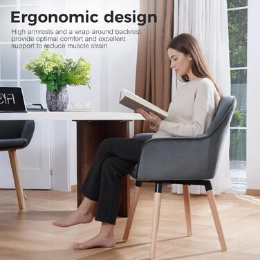 Крісла для їдальні ELUCHANG (2 шт), 360° обертання, товста подушка 10 см, високі підлокітники, сірий велюр, до 150 кг, для спальні, кухні, вітальні
