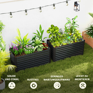 Набір з двох raised beds (високих грядок), ящики для вирощування рослин, поглиблені, металеві, 120 x 60 x 60 см, темно-сірі