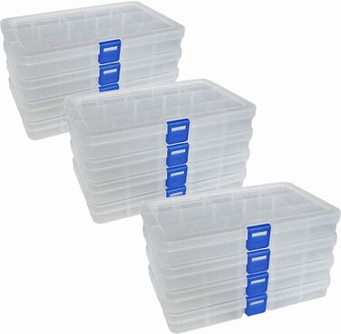 Пластиковий ящик для зберігання Qualsen, регульований набір відсіків, коробка для ювелірних виробів, контейнер для інструментів (18 сіток X 2 упаковки, Прозорий) (Прозорий X 12 (15 сіток))