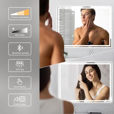 Дзеркало для ванної кімнати Dripex з LED-підсвічуванням 50x70 см (60x80 см) з Bluetooth, розеткою та протитуманним покриттям