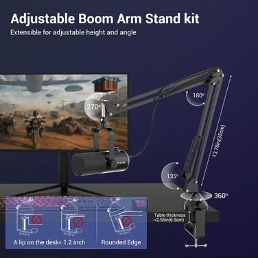 Мікрофон ігровий FDUCE з USB/XLR підключенням, RGB-підсвічуванням та регулюванням Gain для стрімінгу, запису подкастів та ігор (D30+)